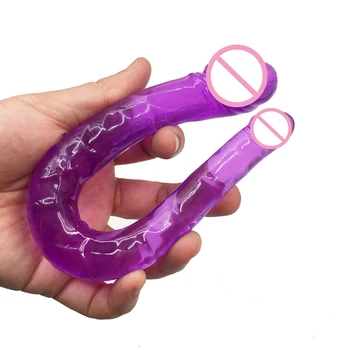 sex toys double dildo toys for adults Flexible Soft Jelly Vagina Anal Women Gay Lesbian Ended Dong Penis Artificial Penis 2