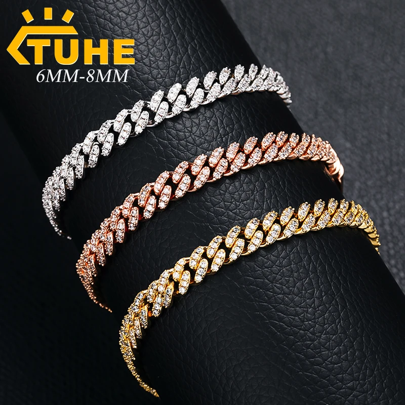 6mm 8mm Fashion Miami Cuban Chain Zircon Bracelet For Women Men