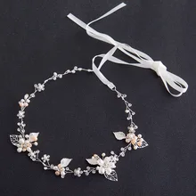 Корейская версия невесты ручная работа, имитация жемчуга резинка для волос со стразами модная форма листа Свадебная Тиара повязка на голову