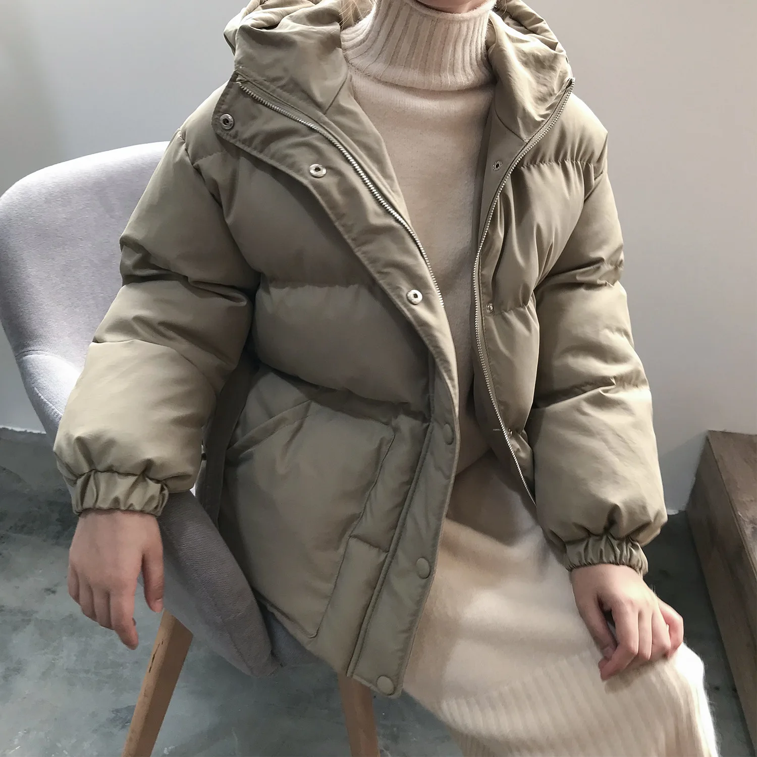 winter Korean version loose student hooded cotton coat women's waist warm bread jacket women jacket