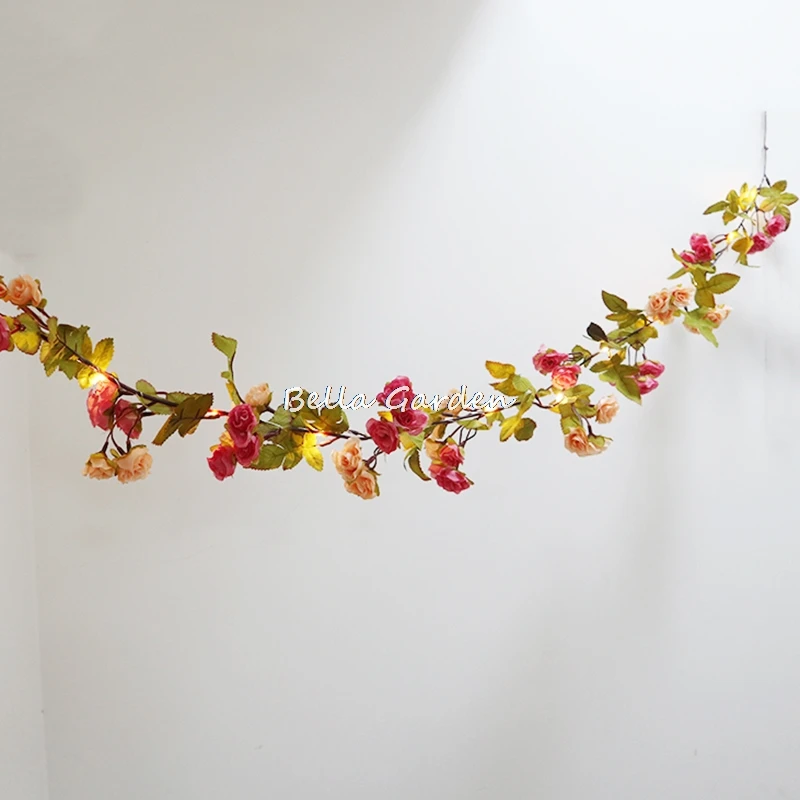 

1.7M rose flower garland battery Copper wire LED fairy string lights for christmas wedding party bedroom indoor decoration