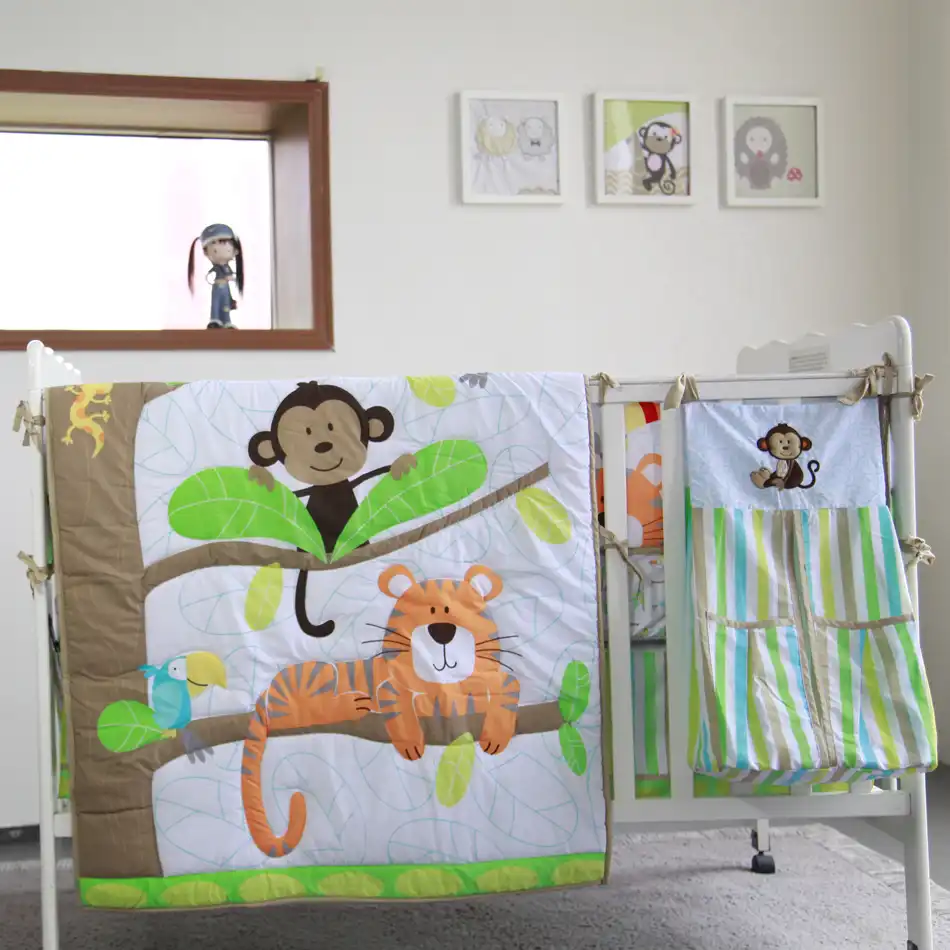 Parure De Lit Pour Bebe Garcon Ensemble De 8 Pieces Motif Singe Jungle Vert Couette Drap De Berceau Jupe De Berceau Pare Chocs Et Empileur De Couches Nouveau Design Aliexpress