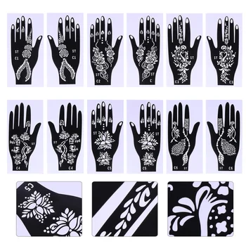 

6 Sheets Hollow Tattoos Stencils Women Hand Shape Art Painting Creative Template