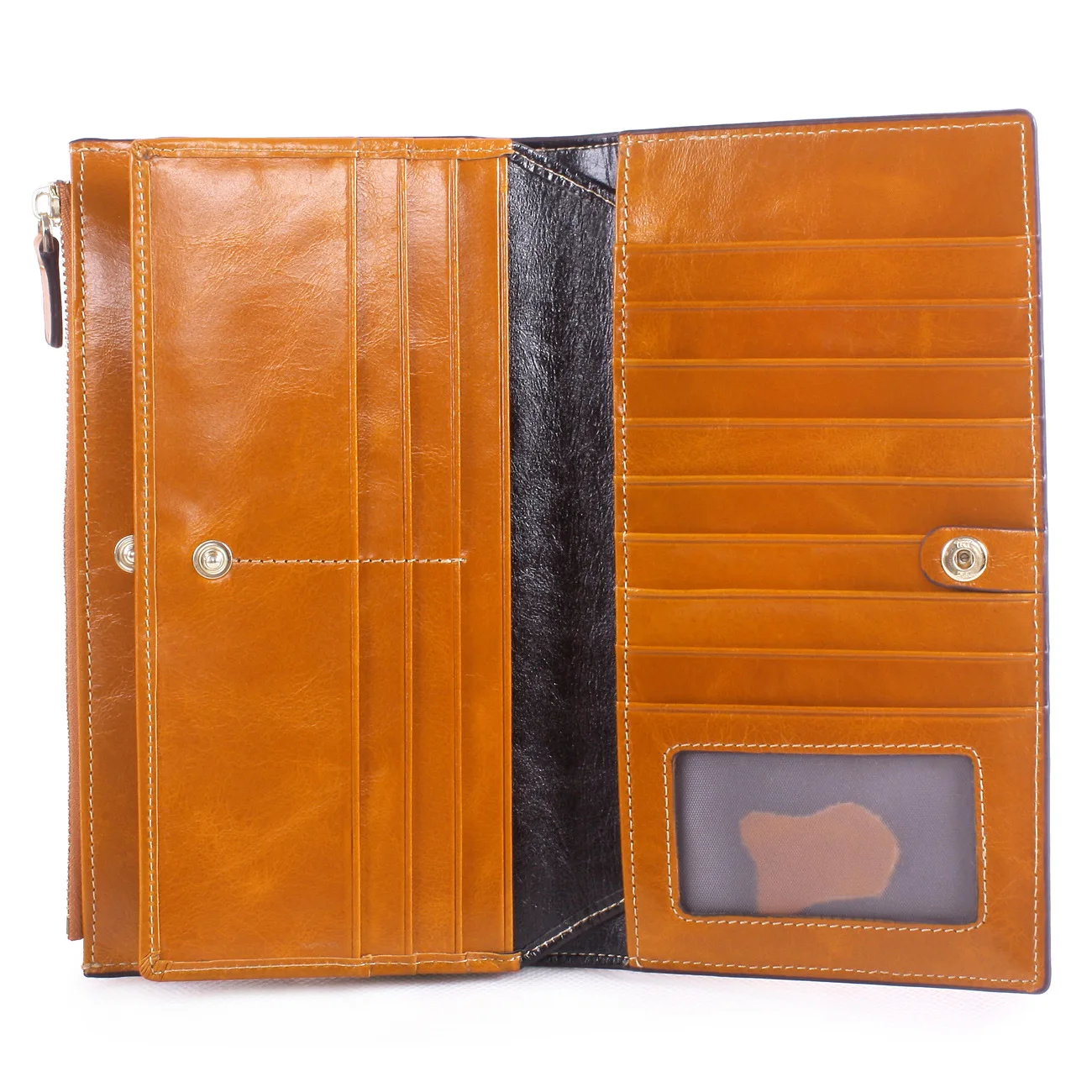 

WOMEN'S Leather Wallet Oil Wax Leather Three Fold Carrying Wallet Purse First Layer Leather Wallet