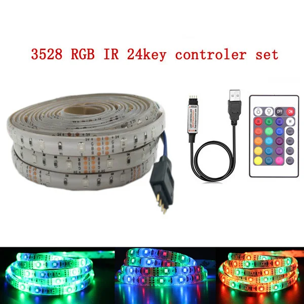 USB Светодиодная лента лампа 2835SMD DC5V гибкий светодиодный светильник лента 1 м 2 м 3 м 4 м 5 М HD ТВ Настольный экран подсветка косой светильник ing - Испускаемый цвет: RGB IR 24Keys Remote