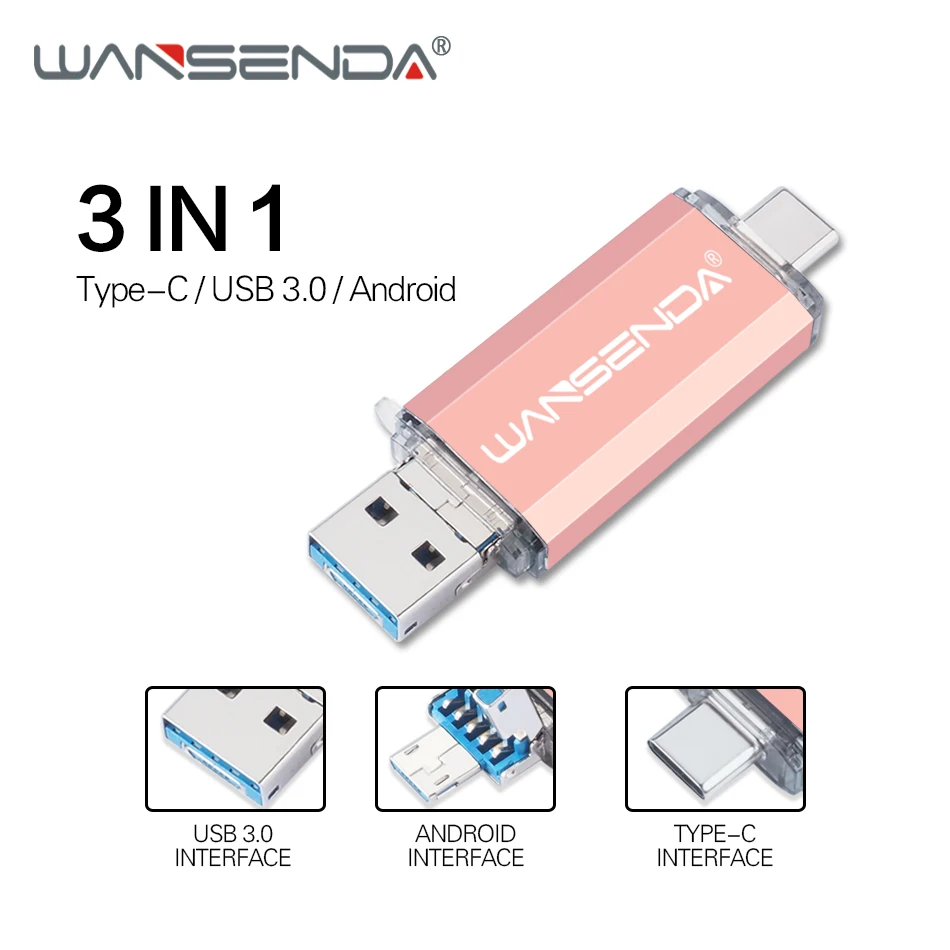 WANSENDA 3 в 1 USB флеш накопитель 0 Type C 512 ГБ 256 128 Флешка 64 32 16 cle для C/PC|USB флэш-накопители|