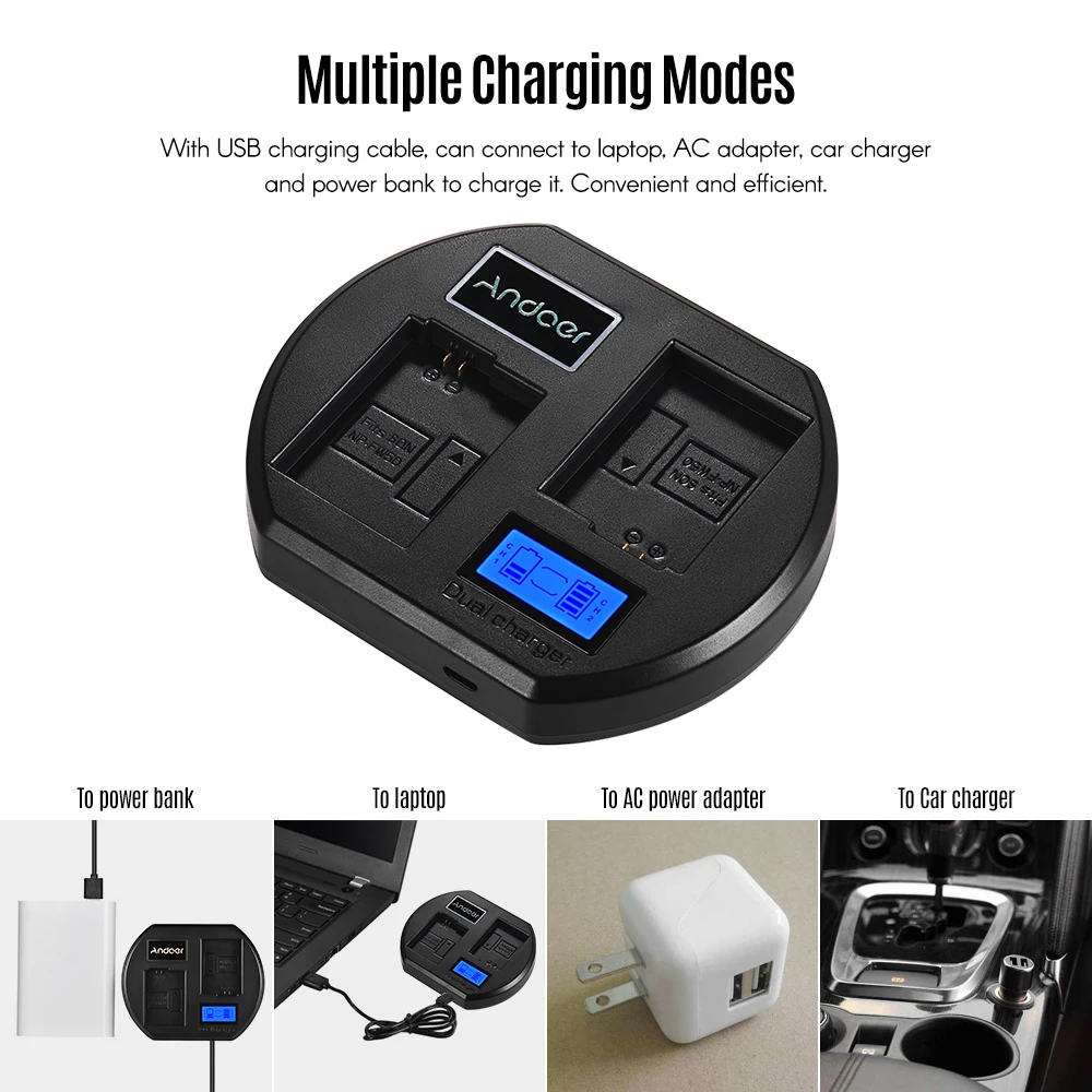 Andoer Fast Battery Charger Dual-channel Camera Battery Charger Digital LCD Display USB Input for Sony NP-FW50 Battery