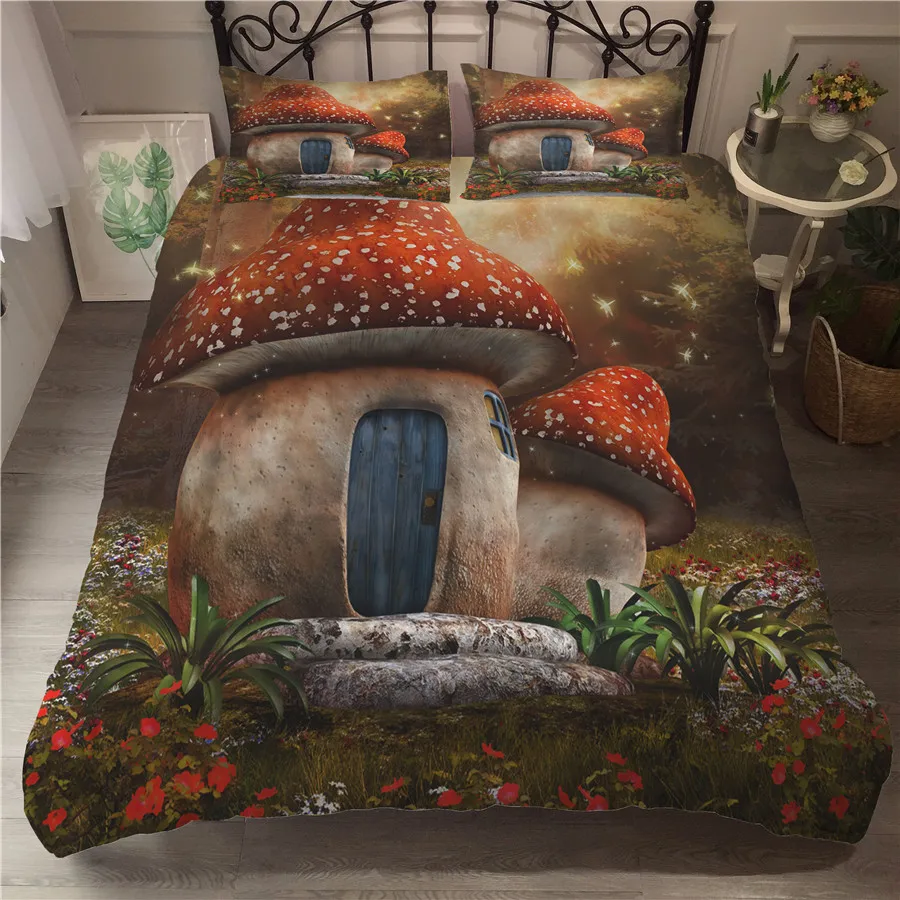 

A Bedding Set 3D Printed Duvet Cover Bed Set Fairy Mushroom Home Textiles for Adults Bedclothes with Pillowcase #MG05