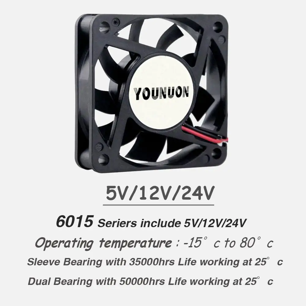 2 шт YOUNUON 60 мм 6015 5 в 12 В 24 В бесщеточный USB 2PIN 3PIN DC кулер вентилятор 60x60x15 мм 6010 6 см для компьютера PC чехол для процессора охлаждения