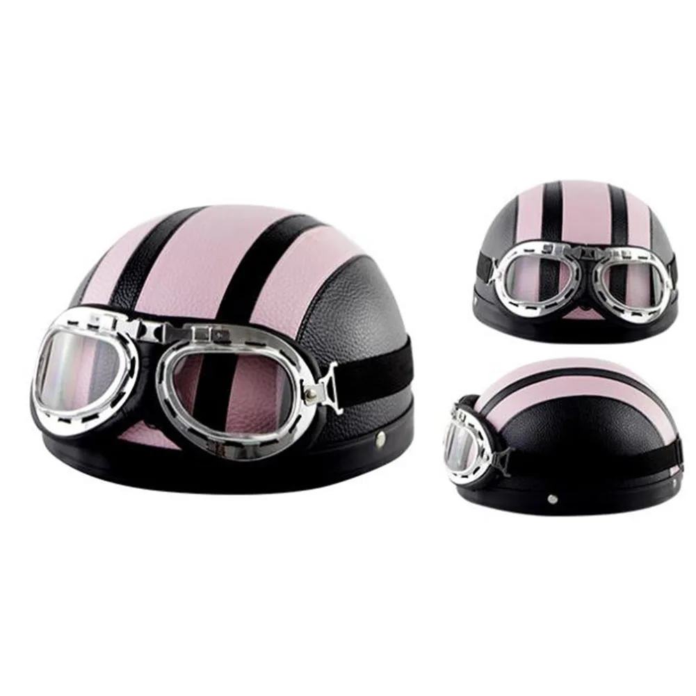 Розовый Men Women Half Visor Protection Sunscreen Detachable Open Face With Goggles Safety Cycling Helmet Easy Wear Motorcycle Windproof - Цвет: Розовый