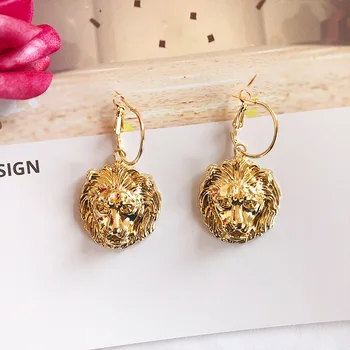 

Yuedane New Gold Baroque Lion Head Alloy Drop Earrings For Women Animal Retro Aretes De Mujer Modernos Earrings Jewelry Brincos