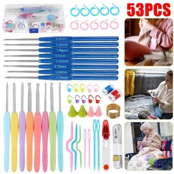 

53Pcs Crochet Hooks Tools Knitting Needles Stitches Knit Weave Craft Yarn Set Sewing Accessories Hook Sewing Tool Needlework Set