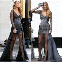 

Dark Gray See-Trough Lace Gossip Girl Serena Prom Dresses Long Sexy Mermaid Prom Evening Dress Delicate Lace Dress Trends for