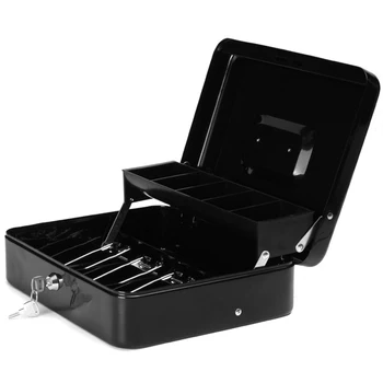 

Promotion! Black Metal Iron Cash Money Box Drawer with Key Lock Security Lock Layered Tray Storage for Safe Home Office Containe