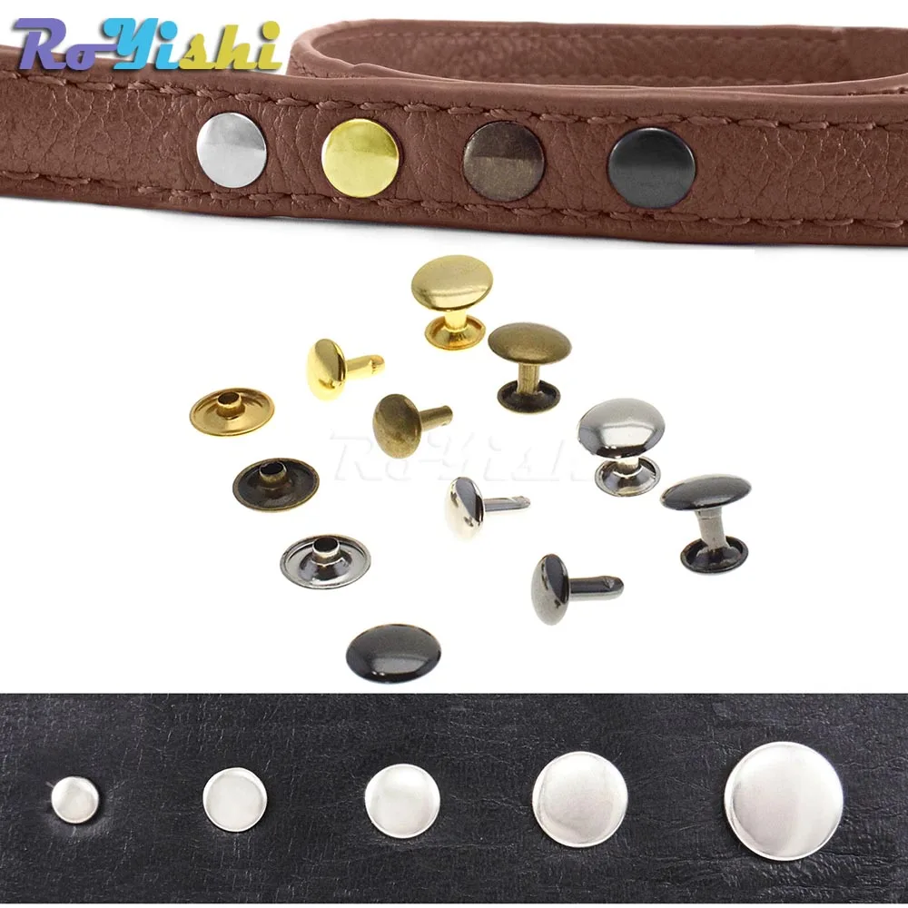 100Pcs Metal Round Double Cap Rivets Studs for Leather Craft and Accessories