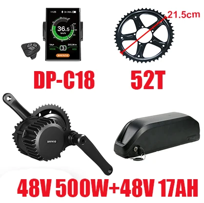 Bafang BBS02 48v 500 Вт середине приводной двигатель, фара для электровелосипеда в комплект с Батарея 48V 17AH преобразователя для электрического велосипеда с сертификатом ce комплект литий Батарея Зарядное устройство - Цвет: C1848V500W52T17AH