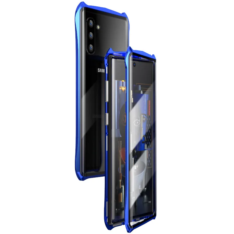 Роскошный Магнитный чехол для samsung Galaxy Note 10Pro металлический бампер противоударный полная прозрачная стеклянная крышка для samsung Note10 5G - Цвет: blue