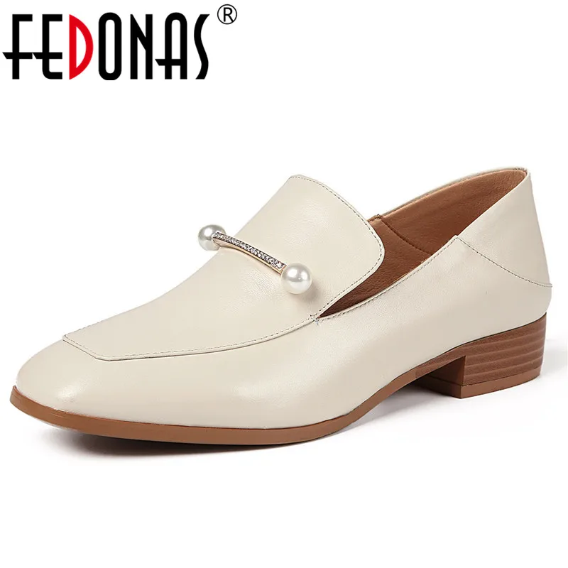 

FEDONAS Pearl Decoration Pumps Women Spring Autumn Four Season Party Basic Casual Shoes Woman Concise Square Toe Shallow Pumps