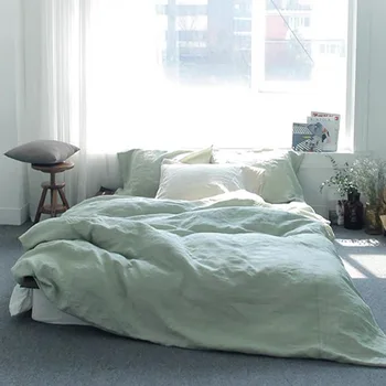 

100% Hemp Antibacterial King Queen Size Washed Pink Blue Colors Flat Sheet Duvet Covet Cover 4 pcs set customize
