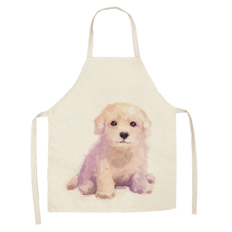 1Pcs Kitchen Apron Cute Dog Printed Sleeveless Cotton Linen Aprons for Men Women Home Cleaning Tools 55*68cm