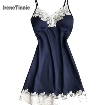 

IRENE TINNIE Sexy Deep V Neck Pyjama Women Sleeveless Short Mini Nightdress With Chest Pad Light Thin Breathable Summer Homewear