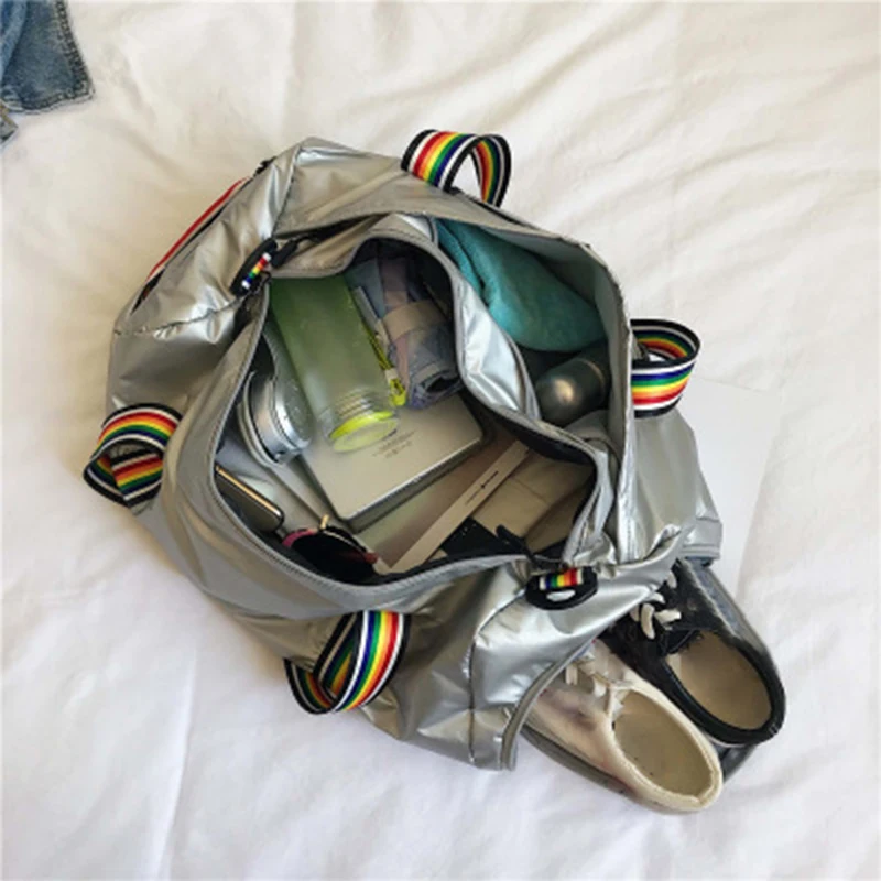 

Multi Function Nylon Travel Handbag Short-Distance Color Strip Portable Travel Bag Wet And Dry Separation Sports Gym Bag 2019