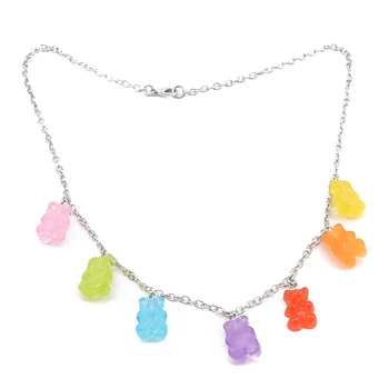 

Cute Jelly Necklace Cool Punk Hip Hop Resin Necklaces Accessories 7 Colors Rainbow Pride Bear Gummy Necklaces for Women Girls