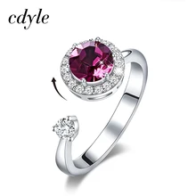 Cdyle, женское блестящее вращающееся кольцо с фиолетовым кристаллом от Swarovski, регулируемые свадебные кольца серебряного цвета для девочек, Роскошные бренды