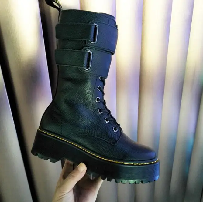 leather inside Ботинки на платформе; женские кожаные ботинки; Bota Feminina; зимние женские ботильоны; botas mujer; модные ботинки; botines mujer; коллекция года; Zapatos De Mujer - Цвет: leather inside