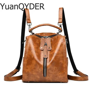 

Women 3 In 1 Soft Leather Backpacks Retro School Shoulder Bags for Teenager Girls Quality Travel Book Back Pack Female Mochilas