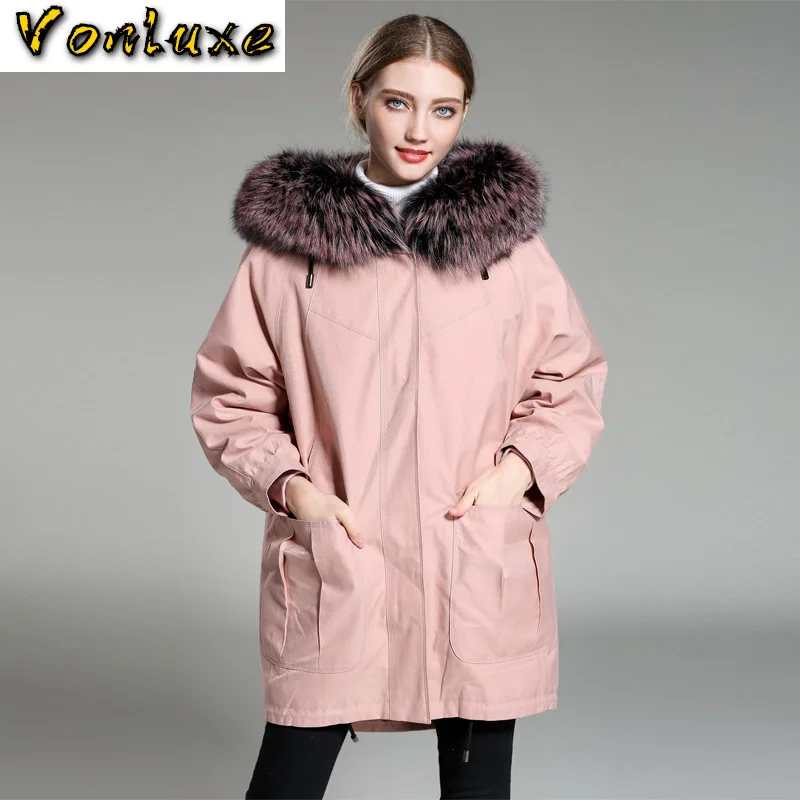 Женская длинная парка с капюшоном розовая теплая куртка большого размера