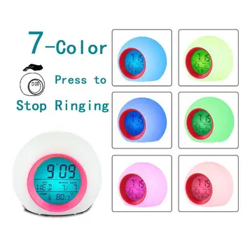 

Trans-mirror multi functional color calendar alarm clock round beat lamp sleep ingress color-changing bedside alarm clock