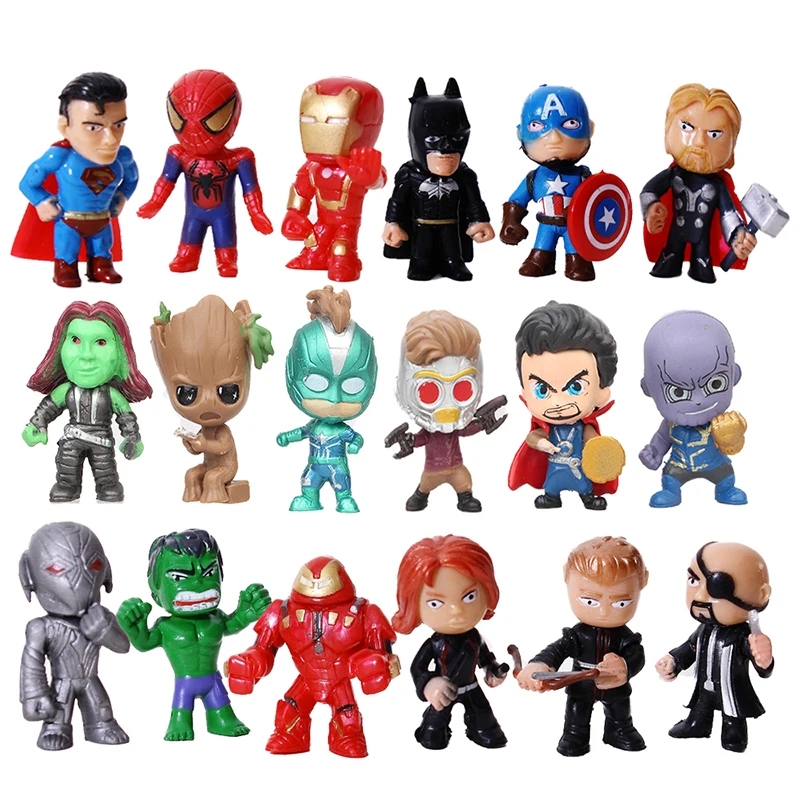 Фигурка Marvel, игрушка Мстителей, Мини фигурки, детские игрушки, Человек-паук, Бэтмен, Железный человек, Халк, Супермен, Капитан Marvel
