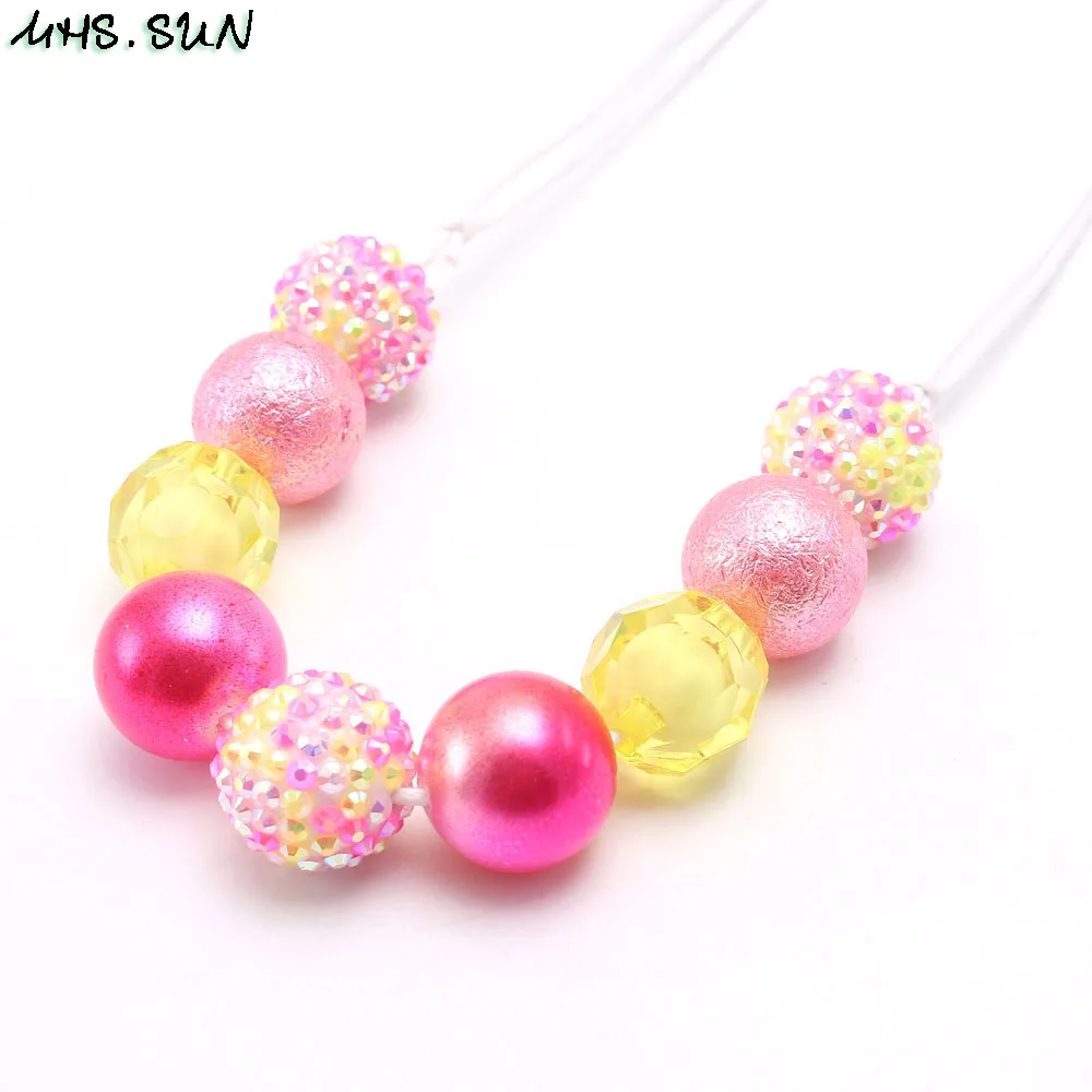 MHS.SUN New design baby chunky beads necklace diy red color bubblegum beaded necklace for kids girls adjustable rope jewelry 1pc