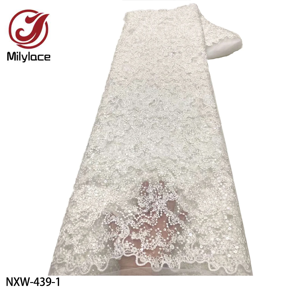 

New High Quatily French Lace Fabric Squin Lace Fabric with Nice Desiger Tulle Sequins Lace Fabric for Party Dress NXW-439