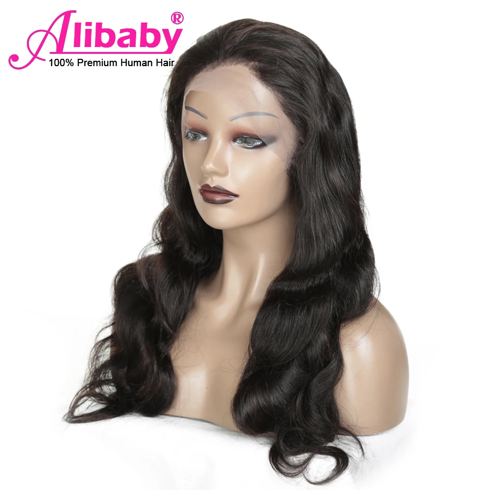 Alibaby бразильский объемный волнистый парик на кружеве натуральный цвет бесклеевой кружевной передний парик человеческие волосы парики предварительно выщипанные 150% плотность Remy