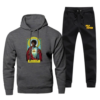 

Pulp Fiction Hoodies Pants Men Sets Suit Funny Vintage Set Pant Sweatshirt Sweatpants Sportswear Autumn 2 PCS TV Show Tracksuit