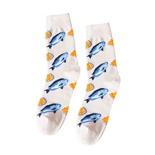 1 Pair Casual Anti-sweat Crew Socks Seafood Printed Machine Cotton Hosiery Outdoor Sports Cycling Women Men\'s Sportswear