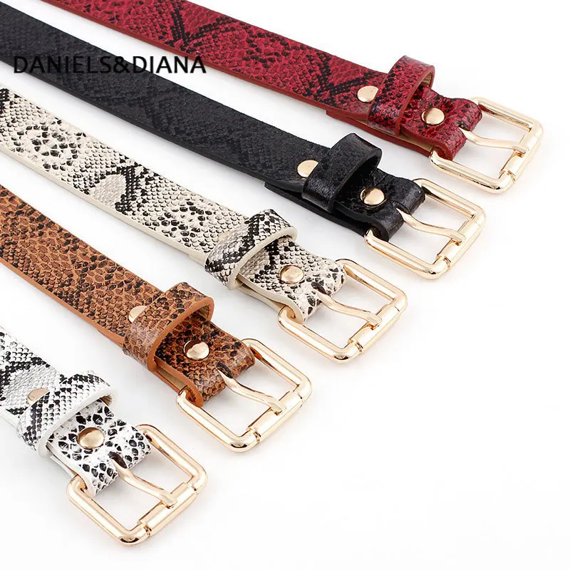 

Snake Skin Print Belts For Women Gold Pin Buckle Waistband PU Leather Belt Women Snake Pattern Dress Jeans Leather Belt