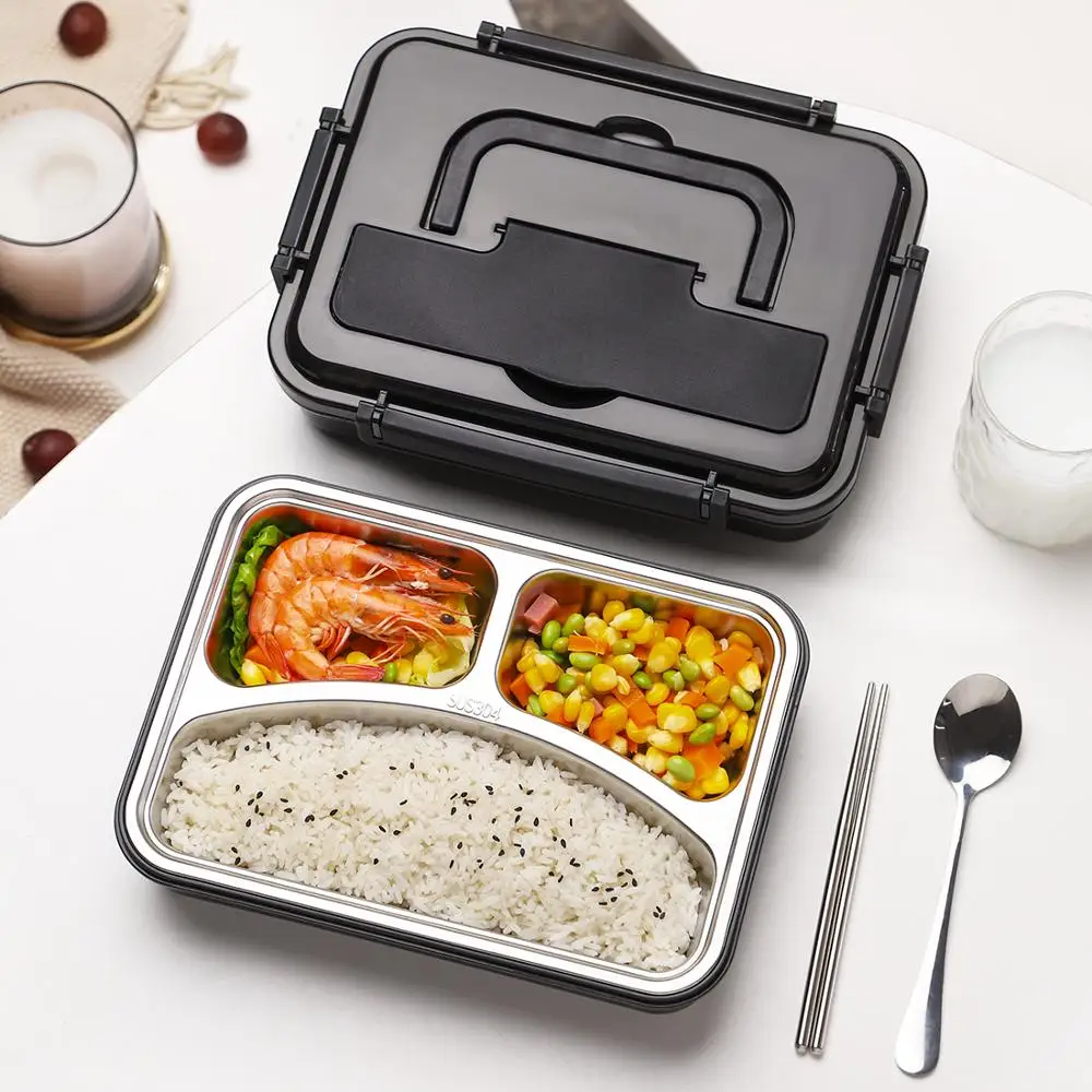 

Lunch Box Containers with Compartments Portable Handle Lunch Box for Kids Stainless Steel Food Container with Lunch Bag 1200ML