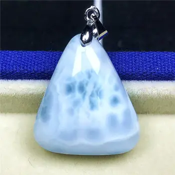 

Top Natural Blue Larimar Pendant Woman Man Crystal 24x21x9mm Triangle Beads Silver Dominica Water Pattern Stone Jewelry AAAAA