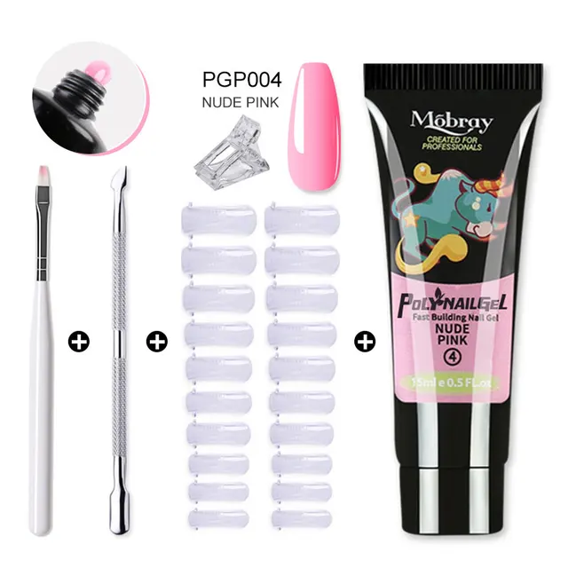 Mobray Poly Nail Gel Set All For Quick Extension Nail Manicure Set Gel  Cuticle Pusher Finger Extend Mold Nail Tool Kit ZH165-PGP004