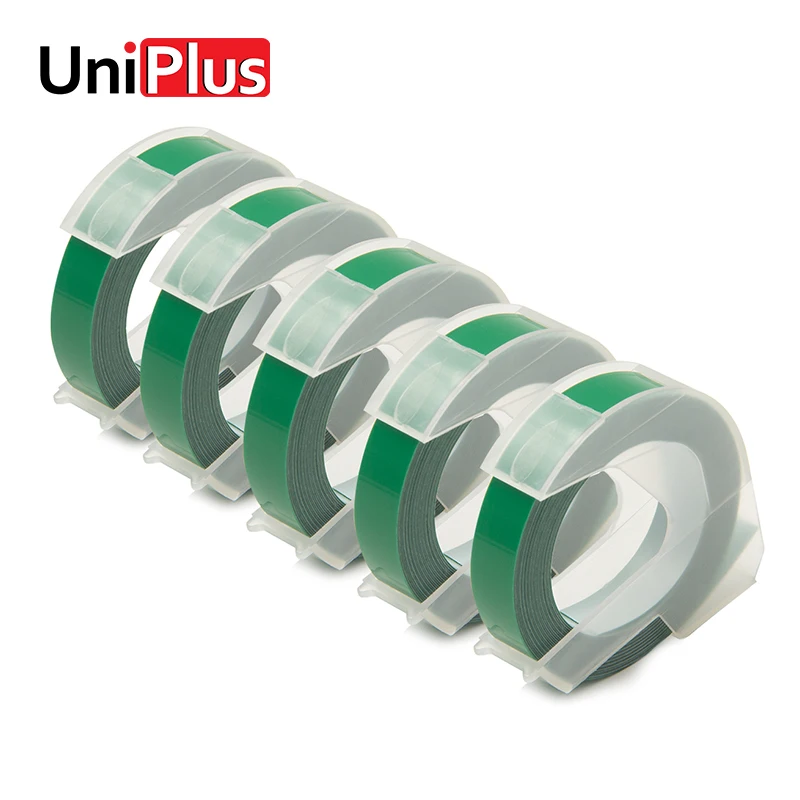 UniPlus 5 рулонов зеленых лент Dymo 3D этикеток с тиснением создаватель для