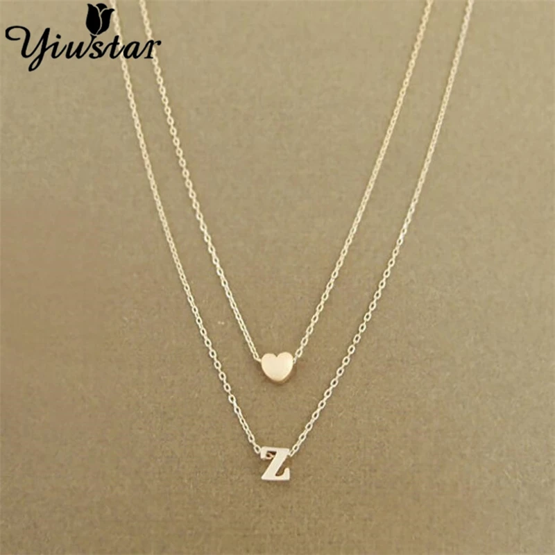 Yiustar Tiny Initial Heart Double Layer Necklaces for Women Dainty Name Jewelry 26 Letter Chokers girlfriend gift