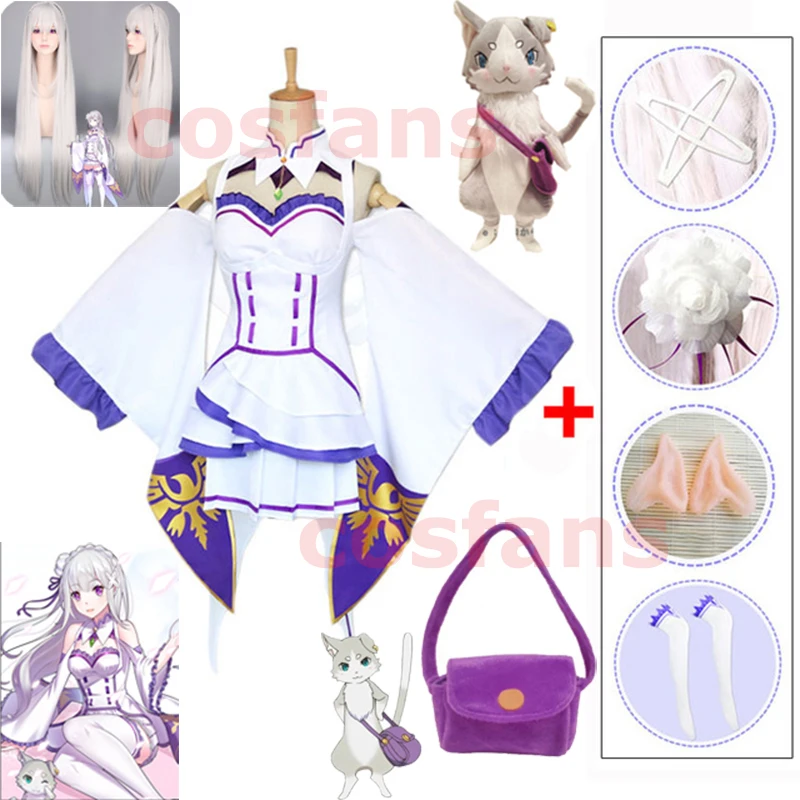 Платье Emilia Re Zero наборы для косплея парик Для женщин Эмилия Маскарадного костюма в