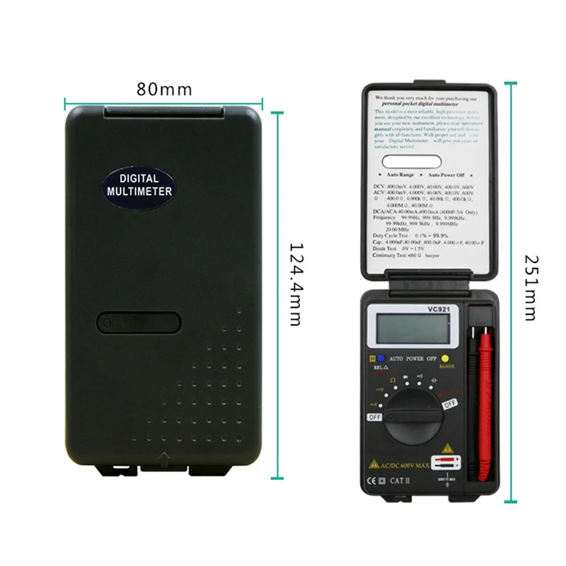 VC921 мультиметр с ЖК-дисплеем DMM Интегрированный персональный карманный мини цифровой мультиметр с тестовыми выводами