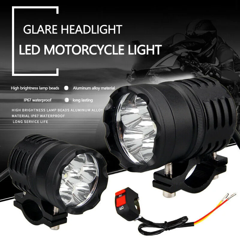 2 шт. светодиодный фонарь для мотоцикла, противотуманная фара с выключателем 6000LMW светодиодный налобный фонарь 6000 k-6500 k стеклянная крышка из алюминиевого сплава