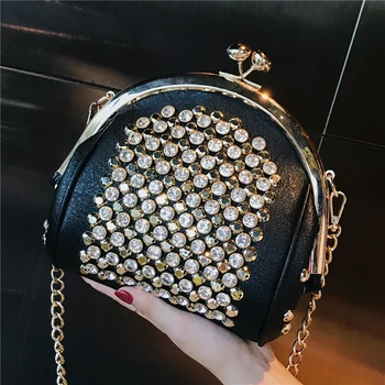 

Women's 2020 New Fashion Rhinestone Shell Crossbody Bag Korean Wild Shoulder Bags High Quality Rivet Chain Diamond Messenger Bag