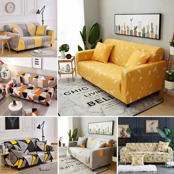 

WOSTAR L shape Armchair Cover Furniture dustproof slipcover Single/Two/Three seat geometry printed Elastic stretch Sofa Cover