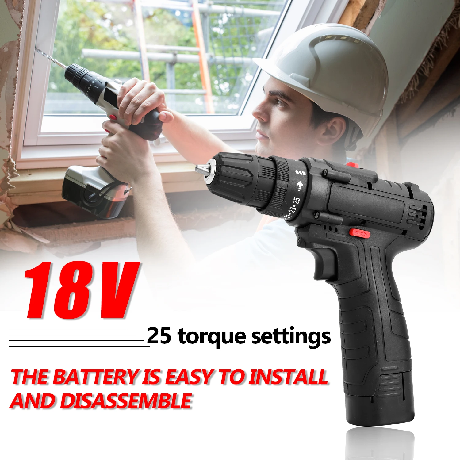 

18V Multifunctional Electric Drill Home Rechargeable Lithium Battery Electric Screwdriver High-Power Cordless Drill Power Tools